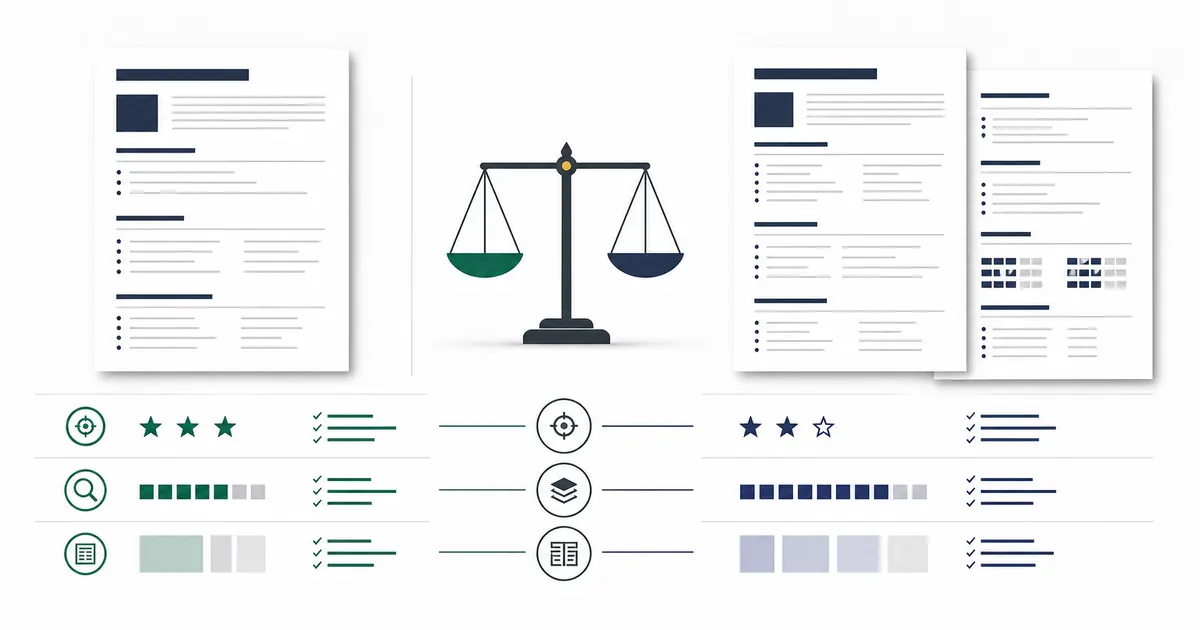 One-page resume and two-page resume comparison with a balance scale